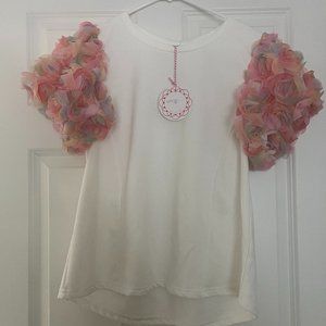 Umgee 3D FLORAL PUFF SLEEVE TOP, WHITE - Brand New - Size Small